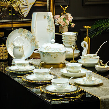 Jingyi pottery rice bowl complete set jingdezhen ceramic tableware complete set phnom penh household nordic style bowls gift dinner plate hotel qingguo qingcheng standard food for four 28 heads