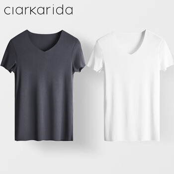 Clarkarida2026 new men's short-sleeved t-shirt men's modal seamless v-neck bottoming shirt solid color singlet sports fitness top iron gray + white one size i (110-130 pounds)