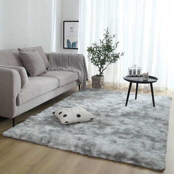 Carpet bedroom bedside blanket bedside carpet floor mat bedroom room tatami long hair full room bay window balcony tie-dyed long hair light gray 50*160cm