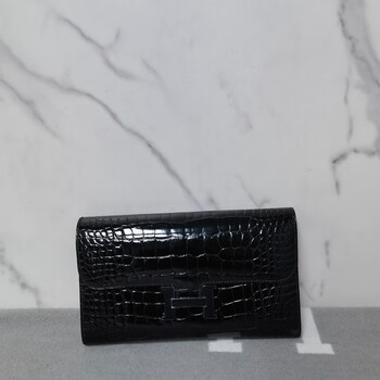Hermes (hermes) second-hand 99 new hermes (hermes) constance kangkang wallet so black shiny crocodile x-engraved no accessories