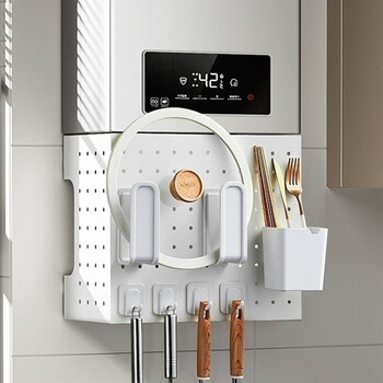 Miling gas water heater decorative cover hole plate no punching wall-mounted stove gas meter pipe ugly kitchen a white small + storage eight-piece set