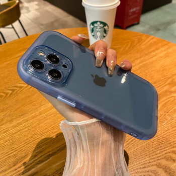 Suitable for thickened airbag anti-fall apple mobile phone case, transparent new iphone style, simple silicone soft protective cover, orphan-shaped frosted anti-slip frame, all-inclusive lens for boys and girls, transparent blue, thickened curved airbag anti-fall soft shell, iphone15promax