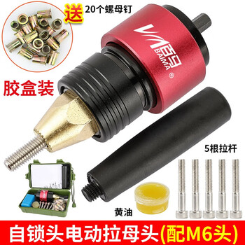 Baima bm-lk6 universal rechargeable rivet nut gun, electric rivet nut gun head, rivet gun ram gun, green box lk6 self-locking (gold m6 head) 20 female + 5 rod oil