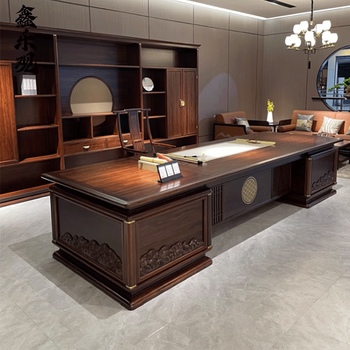 Xin optimistic new chinese style desk black gold wood boss desk modern and attractive office desk chinese president desk and chair combination executive desk black gold wood desk 2.4 meters