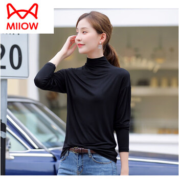 Catman modal half turtle collar bottoming shirt women's loose thin large size inner long sleeve light luxury women's 2024 spring and autumn new style black. l.95 jin-110 jin
