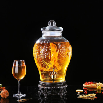 Shen ping eight glass lead-free plus household wine jar glass soaking wine bottle faucet soaking wine container wine jar brewing medicinal wine bottle wine cylinder 12 jin general + copper faucet + high base 6l