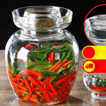 Jie yun mao pickle jar household glass thickened pickle jar pickle jar large sealed sichuan pickle jar with lid 5 catties thickened clip + brush