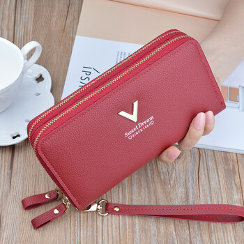 Shu guo er double zipper hand wallet new women's wallet long style fashionable large capacity maroon #c111