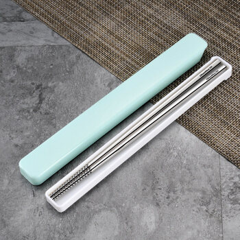 Yufu portable tableware storage box 304 stainless steel korean chopsticks pull-out adult outdoor chopsticks travel set light green (pair of chopsticks + box)