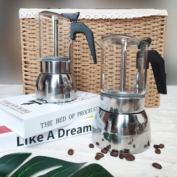 Gok glass stainless steel moka pot household coffee pot hand brewing pot small espresso machine italian moka pot 4 cups 200ml