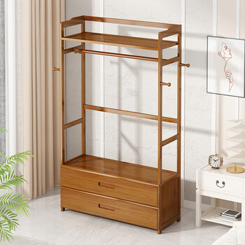 Sprott clothes hanger floor-standing coat rack bedroom household clothes hanger indoor simple clothes hanger room to put clothes bamboo rack pottery brown double drawer 90 cm
