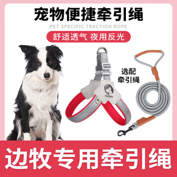 Wami border collie special dog harness leash small and medium-sized dog collar vest style dog leash pet collar red + 1.5 meter leash s- (8-12 catties recommended)