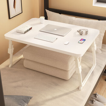 Feiwang tengda liftable bed computer desk bed desk small table foldable small table board bed table large bedroom pearl white-regular model (flat no card slot cup holder four-level lift 70*48*32-40cm
