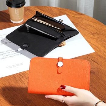 Sefulun (seefulun) first-layer cowhide portable passport bag, long wallet, versatile 2026 new genuine leather large-capacity coin purse for mobile phone, orange