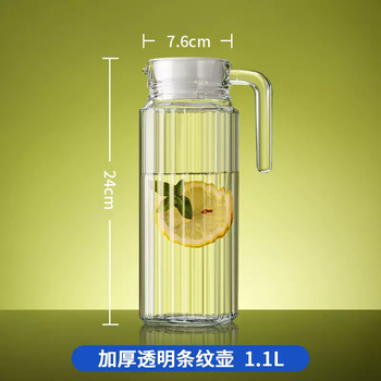 Yusenyi heat-resistant glass cold kettle large-capacity teapot household high-temperature-resistant cool boiled water cup duckbill kettle juice pot striped kettle 1.1l no gift 1l