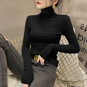 Wang xi mamodal turtleneck bottoming shirt for women in spring, autumn and winter with pile collar, long sleeves, warm and stylish black top, black, one size fits all, 80-140 pounds