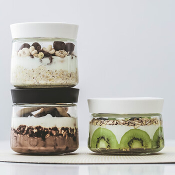 Asbeilu japan asvel overnight oatmeal cup glass sealed jar storage jar milk powder jar tea jar kitchen seasoning bottle 330ml high style/white