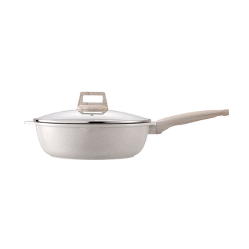 Made in tokyo, white wheat rice stone color multi-purpose wok with lid 28cm