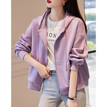 Demana air layer hooded jacket spring and autumn commuting loose casual off-shoulder jacket women's short purple s
