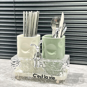 Zhengye light luxury ceramic chopstick barrel household chopstick bucket chopstick basket tableware chopstick storage drain storage rack chopstick cage chopstick box cheese drain chopstick barrel cow green + milk white