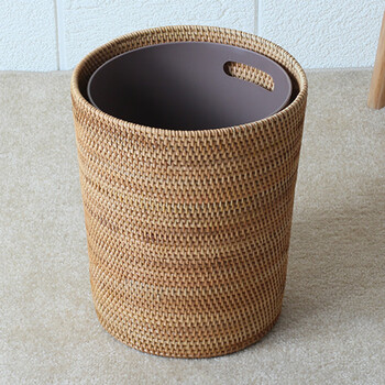 Rattan storage tube trash can storage basket cylindrical liner desktop waste paper barrel light luxury nordic japanese style without lid lj-5 large (with liner)