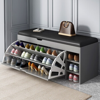 Kenosu home entry door light luxury shoe changing stool door imitation solid wood can sit on shoe stool type shoe cabinet integrated storage simple stool main picture light gray 100*30*51