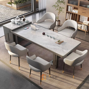 Nuyang slate island table dining table tea table and chair combination light luxury simple high-end office home kettle integrated tea table tea table 1.6 meters + 0.4 meters island table