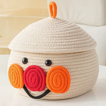 Ono seven days cartoon round fabric storage bucket toy desktop storage basket woven snack storage box with lid for home use cute cartoon lucky egg storage basket 24*24*24cm