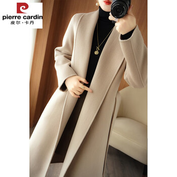 Pierre cardin 2025 autumn and winter new double-sided cashmere coat women's mid-length 100 wool coat women's woolen coat women beige m 110-130 jin