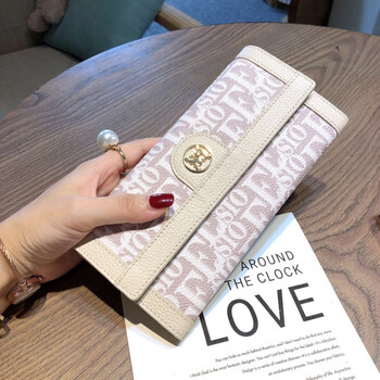 Calculat&keenck long wallet women's 2025 new leather wallet large capacity multi-card slot card bag mobile phone bag trendy apricot