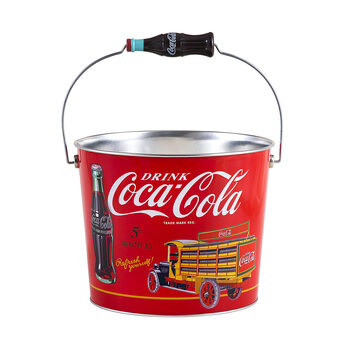 The tin box company coca-cola beverage ice bucket 22cm round tinplate bottle shape handle portable for parties