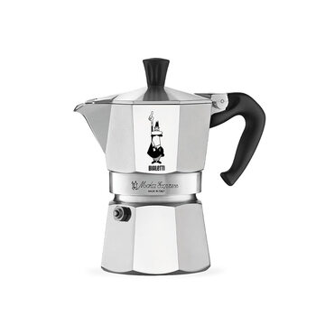 Bialetti moka pot espresso machine, aluminum, 12-cup capacity, stove heating, portable for camping and travel