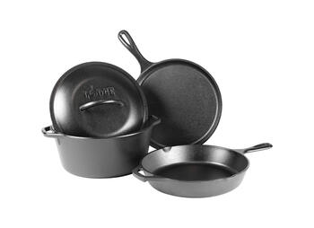 Lodge 4-piece cast iron cookware set, multi-functional cooking set, universal for induction cooker and gas stove