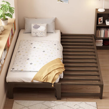 Fanjia solid wood bed pull-out bed small household tatami bed retractable folding sofa bed simple modern children's bed walnut color pure solid wood single bed inner diameter 200cm long (width 0.7-1.2 meters)