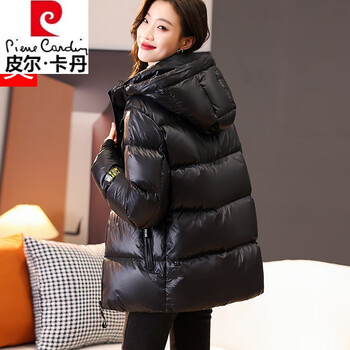 Pierre cardin black gold glossy goose down jacket women's down jacket winter new short bread jacket extreme cold couple jacket trendy and warm black gold goose down l 131-145 jin