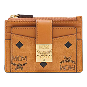 90% new mcm tracy classic pattern zipper card holder cognac gift