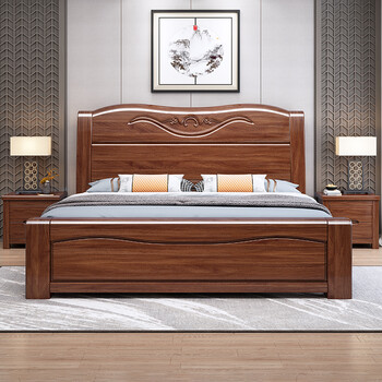 Maiyayue solid wood bed walnut solid wood bed chinese double bed simple home master bedroom marriage bed solid wood large bed walnut bed 1500*2000mm frame model