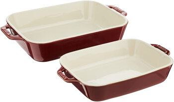Staub imported ceramic baking pan set 2-piece rectangular baking pan with lid, microwave oven available, red country red 2-piece