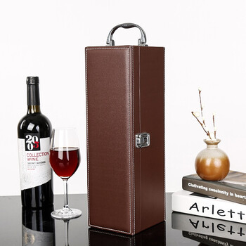 Chuangweiyue red wine leather box packaging box empty box wine gift box wine set high-end red wine leather case portable wine box gift box brown single leather box with wine set