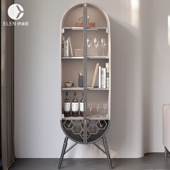 Elen wine cabinet light luxury style corner cabinet high-end display cabinet wall-mounted french living room side cabinet high-end customized multi-functional wine cabinet stainless steel black titanium