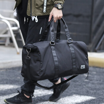 Brahma travel bag men's hand luggage bag sports dry and wet separation fitness crossbody bag large capacity short-distance business trip black large size (oxford lightweight version)