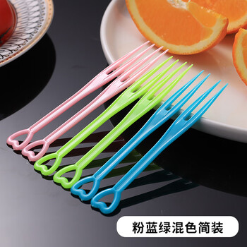 Changyin disposable fruit fork individually packaged transparent fruit pick plastic snack ktv snack fork household fork fruit insert blue, pink and green 3 colors simple packaging/pack 500 pieces
