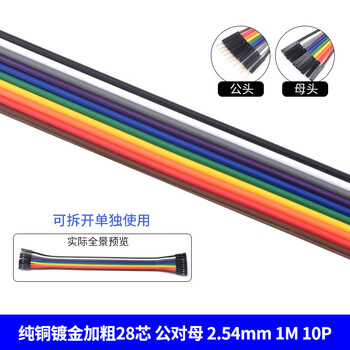 Dupont cable male to male female to female male to female 40p rehearsal cable connecting cable copper core silicone dupont cable 10/15/20/30/40/cm pure copper gold plated thick 28 core male to female 2.54mm (1m) others