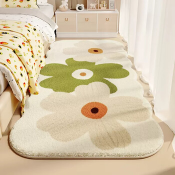 Beautiful morning cream style master bedroom bedside rug irregular shape imitation cashmere thickened bedside rug machine washable living room blanket springfield travel notes dotted plastic bottom sheep velvet - small wave 40*120cm comfortable for feet