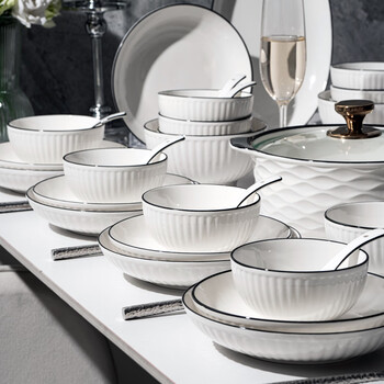 Kangqin underglaze color tableware and dishes set household ceramic housewarming tableware luxury 12-person soup pot exquisite gift box