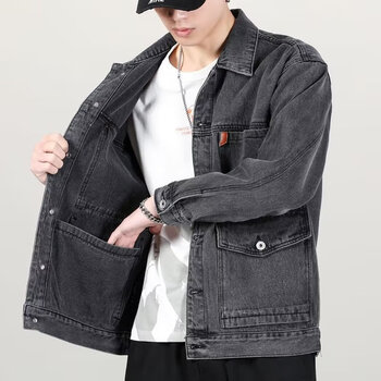 Ground trend men's autumn and winter new denim work clothes jacket men's labor protection clothing thickened wear-resistant welding work clothes factory workshop welder regular style gray 2xl 120-145 catties