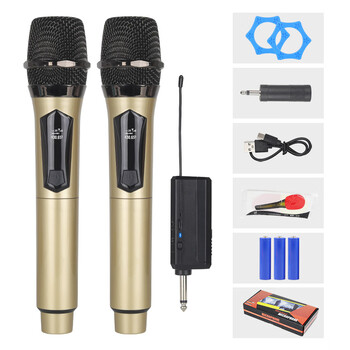 Ouileyr wireless microphone sound card dynamic microphone home ktv singing microphone outdoor audio plaza stage performance one to two noble gold (6.35 interface)