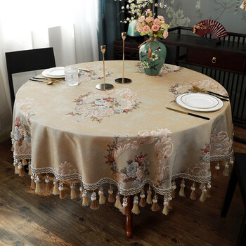 He jintang high-end round table cloth new chinese style round home table cloth luxurious coffee table cloth light luxury round table cloth 2023 new porto-m 220cm diameter round table cloth suitable for 160-180 round table