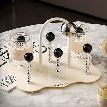 Timeless cup storage rack draining household upside-down water cup rack living room glass cup rack dining table countertop tea cup storage rack milky silver water cup holder-6 cup storage