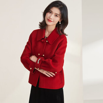 Jinju sheep wool 100% new chinese style double-sided woolen winter coat women's woolen coat treasure red l